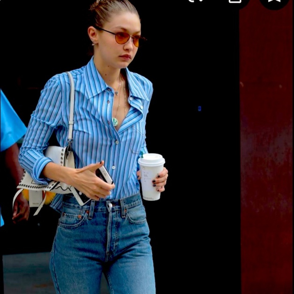 Prada striped cotton button down shirt US8 IT44